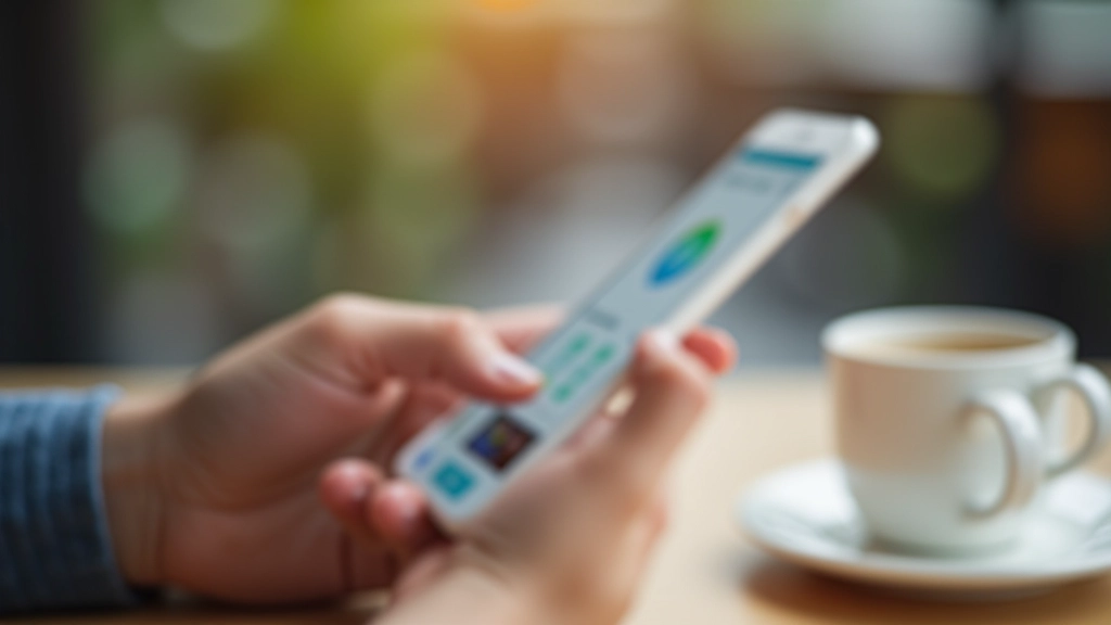 Person holding smartphone showing finance tracking app with savings goals and charts