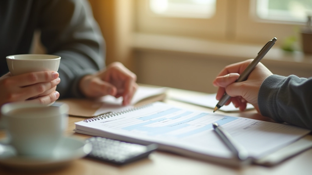 Young adult planning monthly budget at home