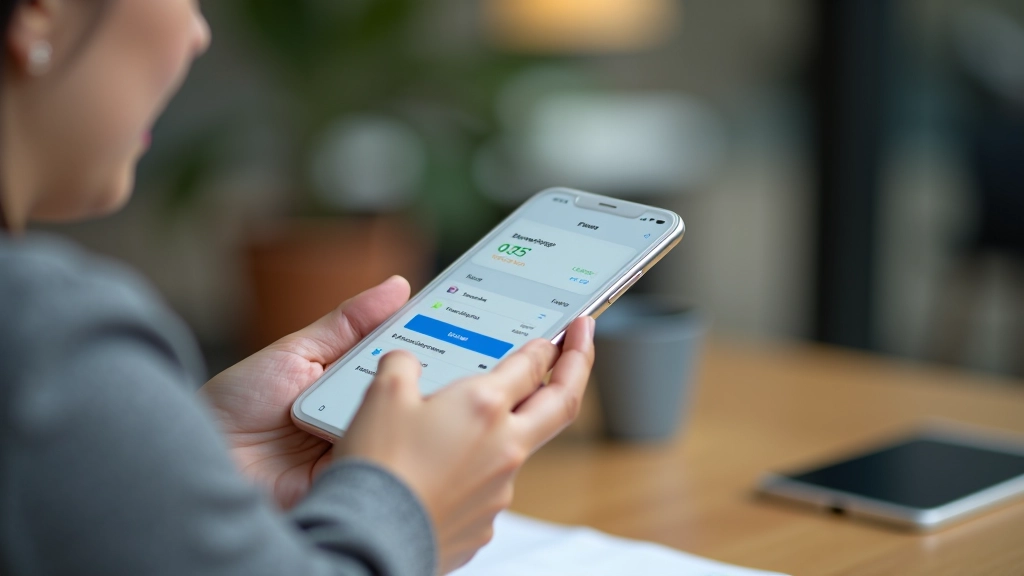 Mobile phone displaying banking app with transaction categories and spending breakdown by category