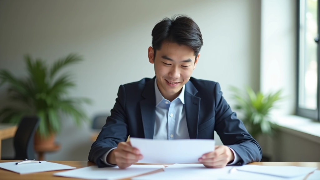Young adult reviewing bank statements and financial documents at home office desk